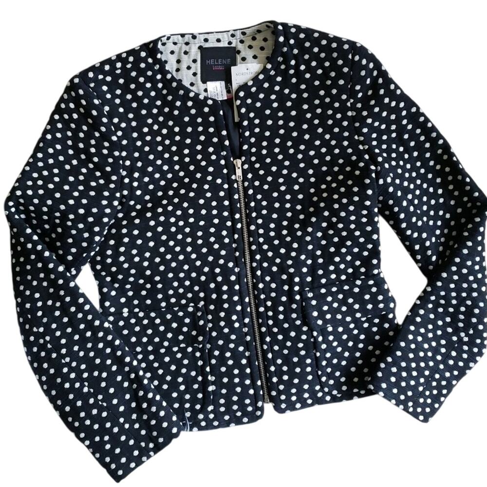 HELENE Berman London polka dot structured tailored zip front jacket Size S NEW